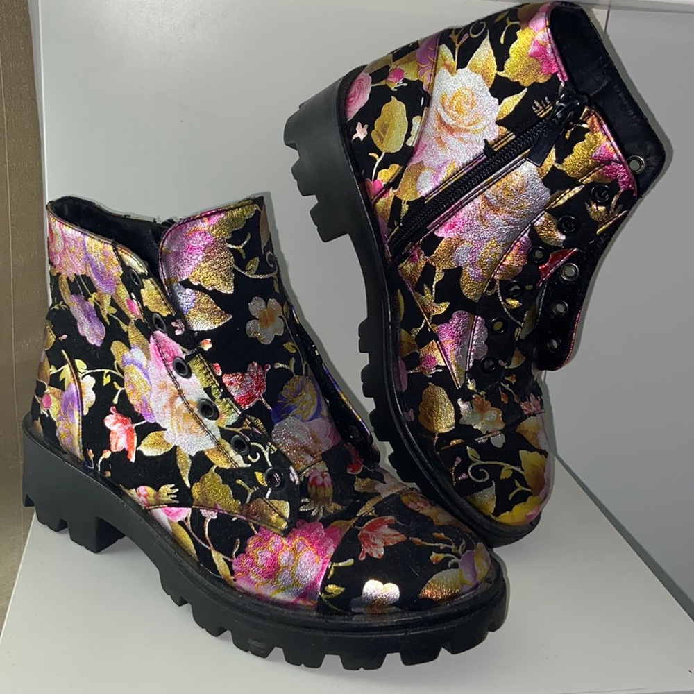Shiny flower combat boots perfect for my not so sweet flower girls!